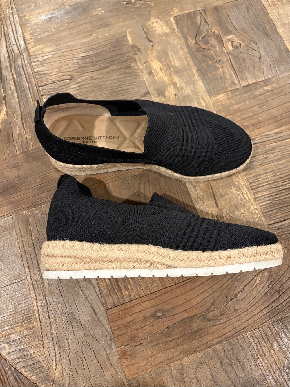 Adrienne Vittadini Sport Niko Black Knit Espadrille Slip On Sneakers 8.5